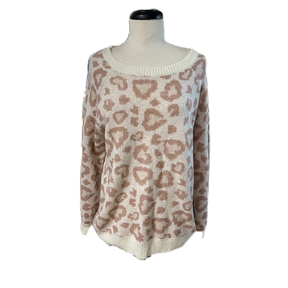 Mittoshop Women’s Long Sleeve Leopard Sweater Size L Wool Mohair Blend Classic